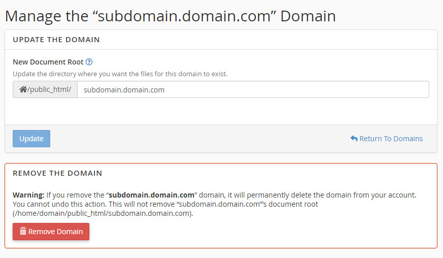 manage a sub domain in cpanel
